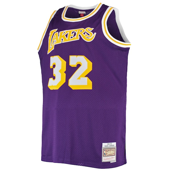 Magic Johnson Los Angeles Lakers Big & Tall 1984/85 Hardwood Classics Swingman Jersey - Purple - Image 2