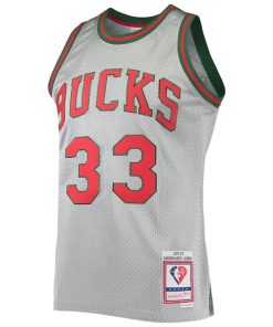 Alternative view of Kareem Abdul-Jabbar Milwaukee Bucks 75th Anniversary 1971/72 Hardwood Classics Swingman Jersey - Silver