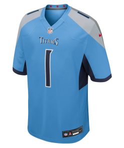 Alternative view of Cameron Ward Tennessee Titans Nike 2025 NFL Draft First Round Pick No. 1 Game Jersey - Light Blue