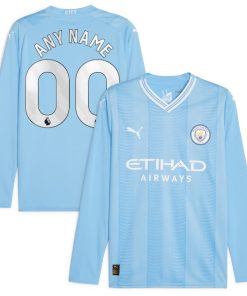 Manchester City Puma 2023/24 Home Replica Custom Long Sleeve Jersey - Sky Blue