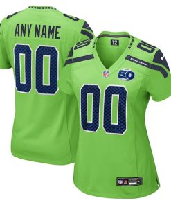 Seattle Seahawks Nike Women's 50th Season Alternate Custom Game Jersey - Neon Green/Royal/College Navy