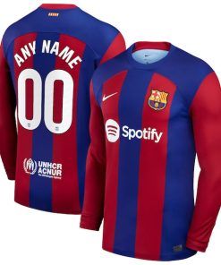 Barcelona Nike 2023 Home Replica Custom Long Sleeve Jersey - Royal