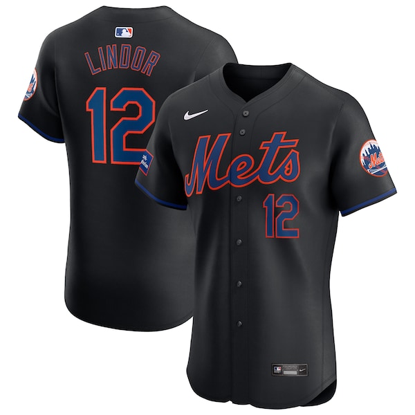 Francisco Lindor New York Mets Nike Alternate Elite Sponsor Patch Player Jersey - Black - Image 2