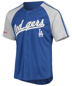 Alternative view of Los Angeles Dodgers Stitches Button-Down Raglan Replica Jersey - Royal