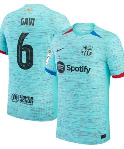 Gavi Barcelona Nike 2023/24 Third Authentic Jersey - Aqua/Royal/White
