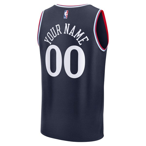 LA Clippers Youth Fast Break Custom Replica Jersey - Navy - Icon Edition/White/Red - Image 4