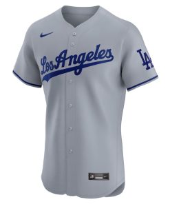 Alternative view of Los Angeles Dodgers Nike Road Vapor Premier Elite Patch Jersey - Gray