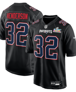 Men's New England Patriots TreVeyon Henderson Nike Black Super Bowl LX Patch Carbon Fashion Game Jersey