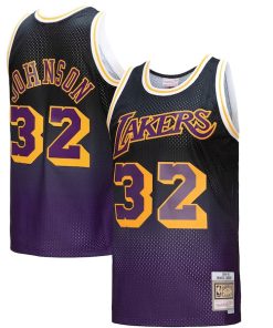 Magic Johnson Los Angeles Lakers 1984/85 Hardwood Classics Fadeaway Swingman Player Jersey - Purple/Black/Gold