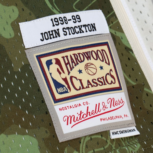 John Stockton Utah Jazz Hardwood Classics 1998/99 Ghost Green Swingman Jersey - Camo - Image 4