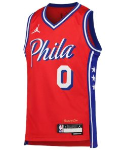 Alternative view of Tyrese Maxey Philadelphia 76ers Jordan Brand Youth Swingman Jersey - Statement Edition - Red