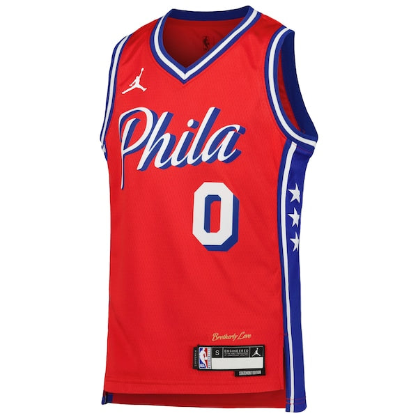 Tyrese Maxey Philadelphia 76ers Jordan Brand Youth Swingman Jersey - Statement Edition - Red - Image 2