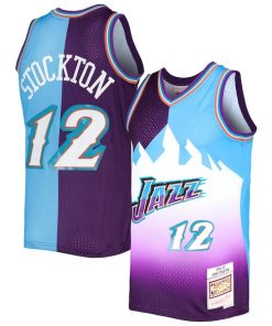 John Stockton Utah Jazz Hardwood Classics 1996/97 Split Swingman Jersey - Purple/Turquoise