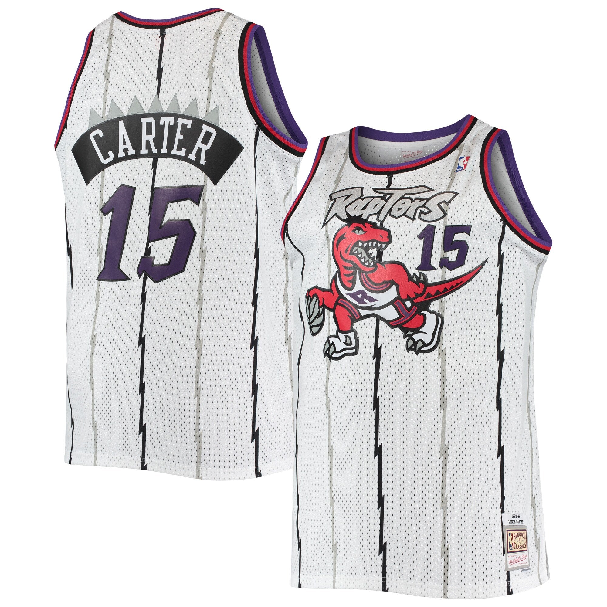 Vince Carter Toronto Raptors 1998/99 Big & Tall Hardwood Classics Swingman Jersey - Purple/White - Image 5