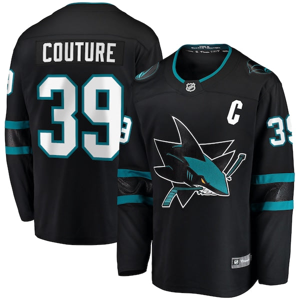 Logan Couture San Jose Sharks Alternate Premier Breakaway Player Captain Jersey - Black/Teal - Image 2