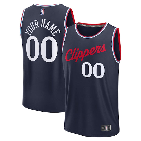 LA Clippers Youth Fast Break Custom Replica Jersey - Navy - Icon Edition/White/Red - Image 2