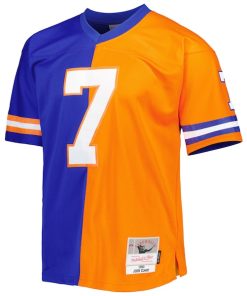 Alternative view of John Elway Denver Broncos 1990 Split Legacy Replica Jersey - Royal/Orange