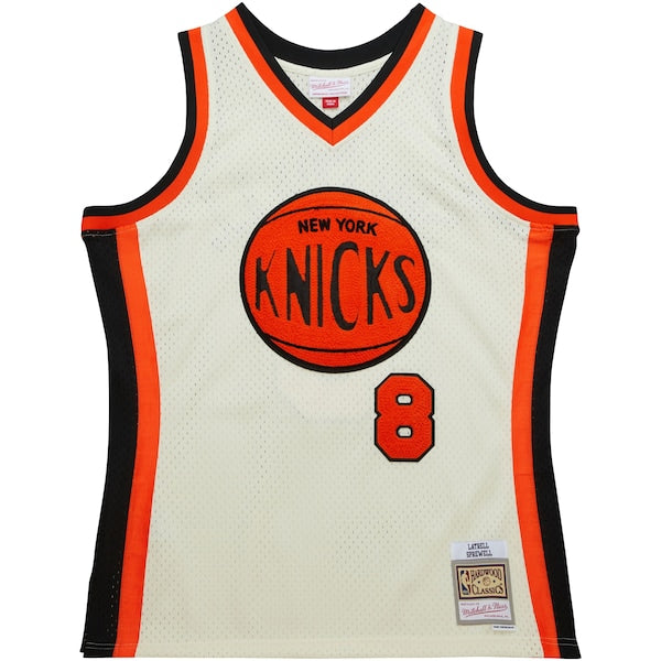 Latrell Sprewell New York Knicks Chainstitch Swingman Jersey - Cream - Image 2