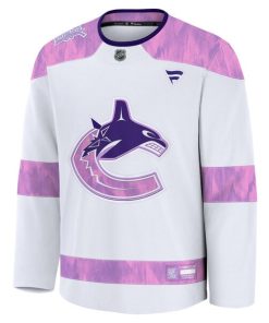 Alternative view of Vancouver Canucks  2024 Hockey Fights Cancer Practice Jersey - White