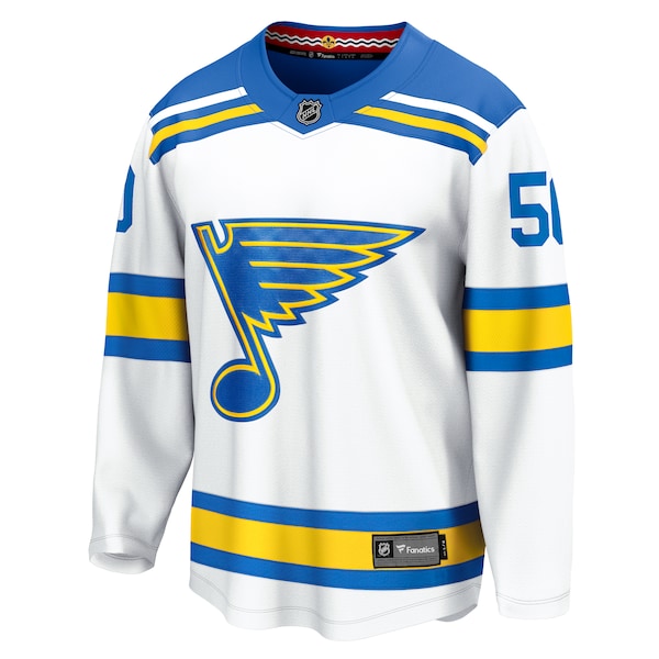 Jordan Binnington St. Louis Blues Away Breakaway Player Jersey - White/Royal/Blue - Image 3