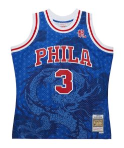 Alternative view of Allen Iverson Philadelphia 76ers 1996/97 Hardwood Classics Asian Heritage 6.0 Swingman Throwback Player Jersey - Royal