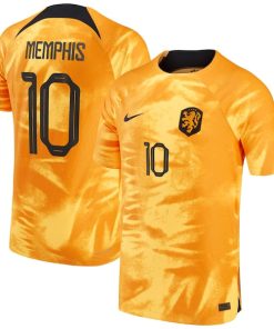 Memphis Depay Netherlands National Team Nike 2022/23 Home Vapor Match Authentic Player Jersey - Orange