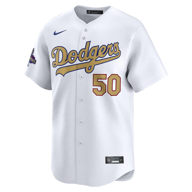 Mookie Betts Los Angeles Dodgers Nike Home 2025 Gold World Series Champions Limited Jersey - White - Image 2