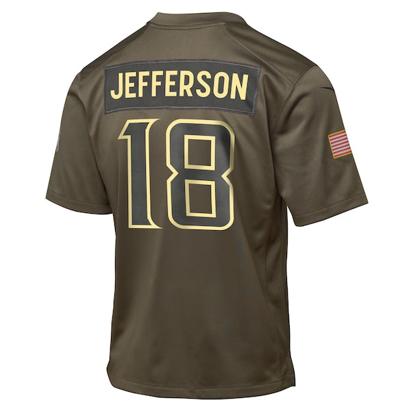 Justin Jefferson Minnesota Vikings Nike Youth 2025 Salute to Service Game Jersey - Olive - Image 3