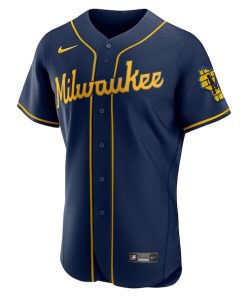 Alternative view of Milwaukee Brewers Nike Alternate Authentic Team Logo Jersey - Navy