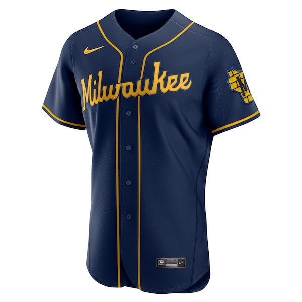 Milwaukee Brewers Nike Alternate Authentic Team Logo Jersey - Navy - Image 2