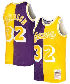Magic Johnson Los Angeles Lakers Hardwood Classics 1984/85 Split Swingman Jersey - Purple/Gold