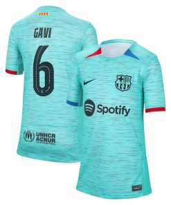 Gavi Barcelona Nike Youth 2023/24 Third Replica Jersey - Aqua