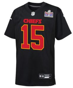 Alternative view of Patrick Mahomes Kansas City Chiefs Nike Youth Super Bowl LVIII Patch Carbon Fashion Game Jersey - Black