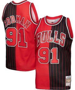 Dennis Rodman Chicago Bulls Hardwood Classics 1995/96 Split Swingman Jersey - Red/Black