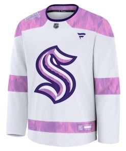 Alternative view of Seattle Kraken  Hockey Fights Cancer Practice Jersey - White