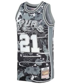 Alternative view of Tim Duncan San Antonio Spurs 1998/99 Hardwood Classics Lunar New Year Swingman Jersey - Silver