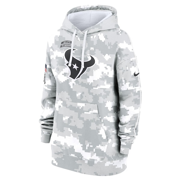 Houston Texans Nike Women's 2024 Salute To Service Club Fleece Pullover Hoodie - Arctic Camo - Image 2