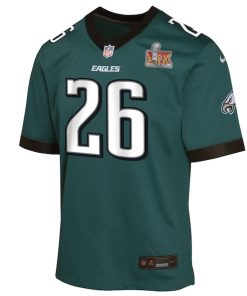 Alternative view of Saquon Barkley Philadelphia Eagles Nike Youth Super Bowl LIX Game Player Jersey - Midnight Green