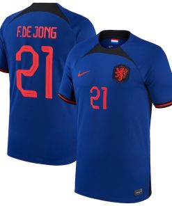 Frenkie de Jong Netherlands National Team Nike 2022/23 Away Breathe Stadium Replica Player Jersey - Blue
