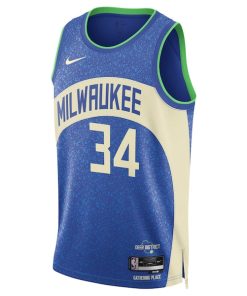 Alternative view of Giannis Antetokounmpo Milwaukee Bucks Nike Unisex 2023/24 Swingman Jersey - Blue - City Edition
