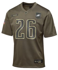 Alternative view of Saquon Barkley Philadelphia Eagles Nike Youth 2025 Salute to Service Game Jersey - Olive
