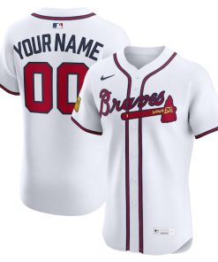 Atlanta Braves Nike Home Elite Sponsor Patch Custom Jersey - White