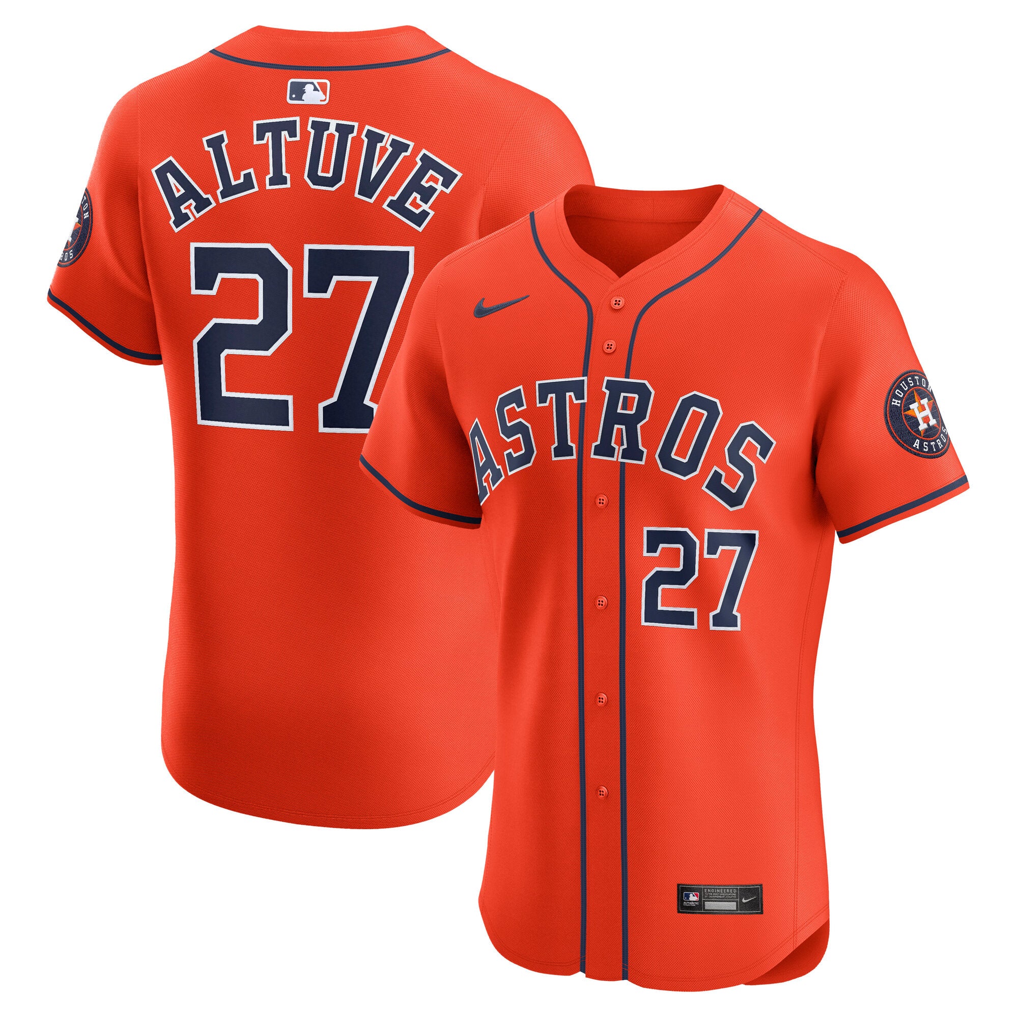 Jose Altuve Houston Astros Nike Alternate 2 Elite Player Jersey - Navy/Orange - Image 6