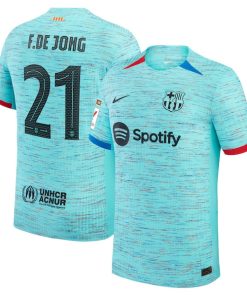 Alternative view of Frenkie de Jong Barcelona Nike 2023/24 Third Authentic Jersey - Aqua/Royal/White
