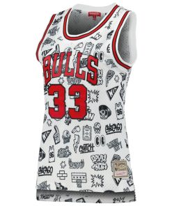 Alternative view of Scottie Pippen Chicago Bulls Women's 1997 Doodle Swingman Jersey - White