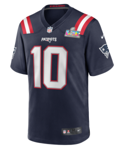 Alternative view of Men's New England Patriots Drake Maye Nike Navy Super Bowl LX Patch Game Jersey