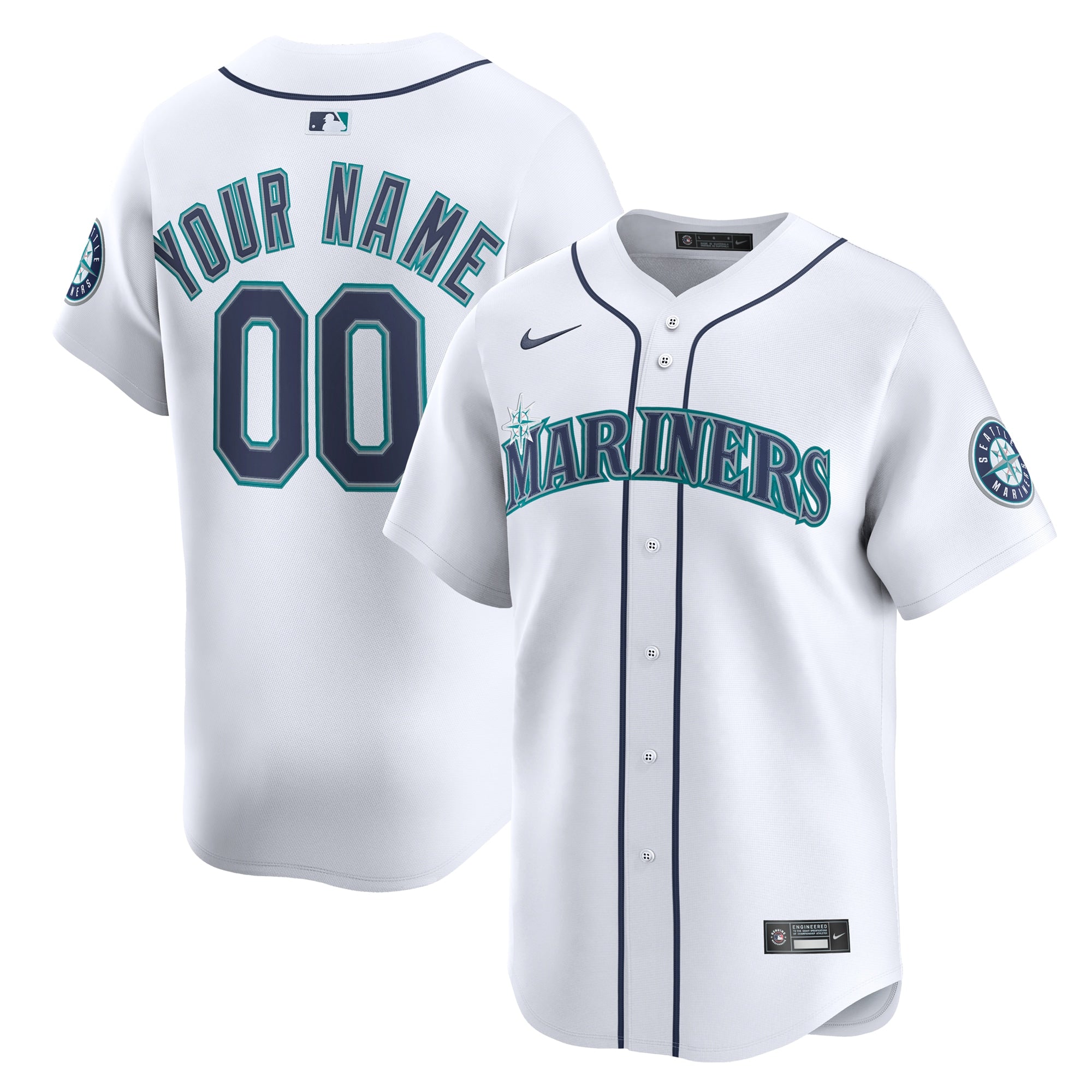 Men's Seattle Mariners Nike Alternate Limited Custom Jersey- Teal/White - Image 5