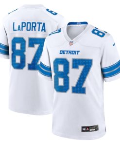 Sam LaPorta Detroit Lions Nike White Game Jersey -  White/Black/Blue