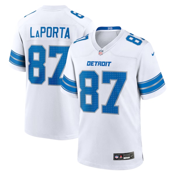 Sam LaPorta Detroit Lions Nike White Game Jersey - White/Black/Blue