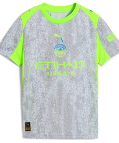 Alternative view of Manchester City Puma Youth 2025/26 Third Replica Jersey - Green/Neon Green